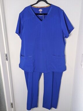 Dickies EDS Essentials Stretch Scrubs Set 2XL Unisex Blue Top & Pants Medical
